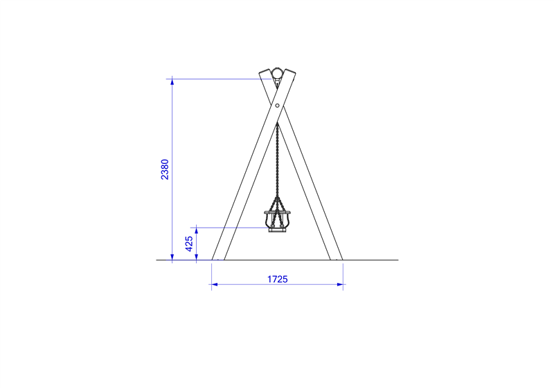Technical render of a Timber Swing (2.4M) with One Flat and One Cradle Seat